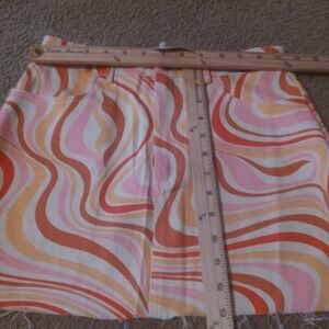 Madison Riley Swirl Denim Mini Skirt Womens Small Pink Orange New 70s Retro New